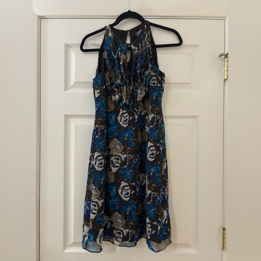 Floral Halter Dress in Blue and Black